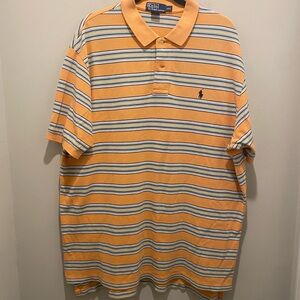Vintage Polo Ralph Lauren Block Stripes Rugby Shirt Orange Men’s Size 2XL EUC